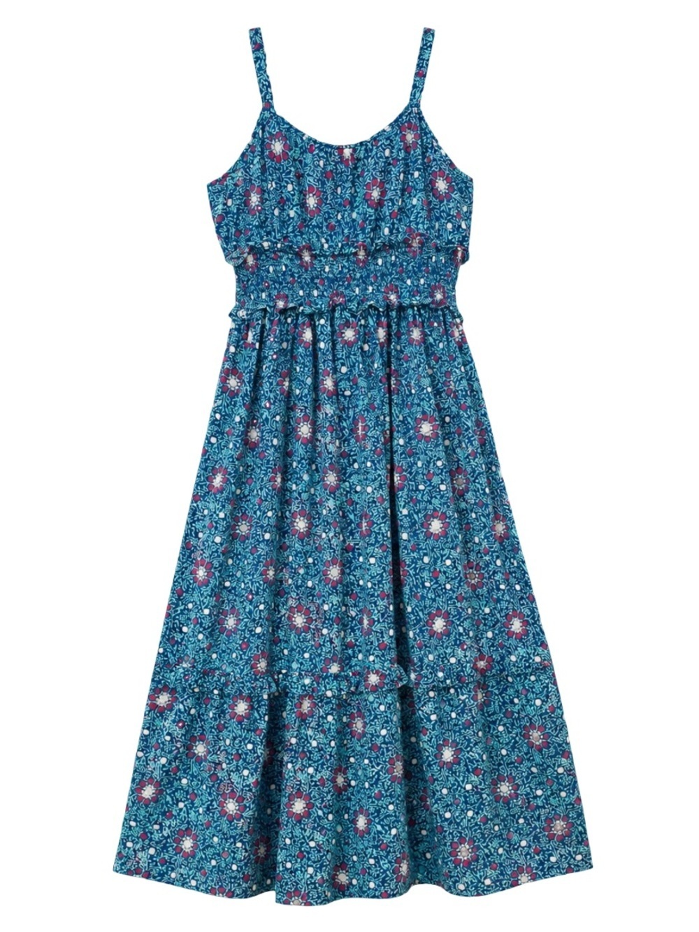 Sundance Blue Floral Smocked Maxi Dress Boho Cottagecore Sundress Women’s M